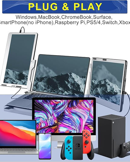 JoyReal F2 Laptop Screen Extender, 14'' 1080P Triple Portable Monitor for Laptop, 360 Rotating Monitor Desk Workstation with Multiple Laptops Stand for mac Windows Surface PS Switch