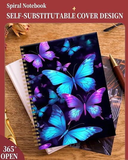 Spiral Journal Notebook for Women,A5 College Ruled Notebooks 6"x 8.4", 120 Pages (60 Sheets) Lined Journal with Premium Thick Paper,Perfect for School Office Home(Blue Purple Butterfly)