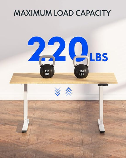 FlexiSpot E6 Bamboo 3-Stage Dual Motor Electric Standing Desk 48 x 24 Sit Stand Up Desk, Holds 220 lbs, Adjustable Height w/ Memory Presets, Solid Bamboo Desktop & White Frame, Ships in 2 Boxes