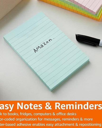 Amazon Basics Sticky Notes, 4x6 Inches, Assorted Colors Self-Stick Pads, Easy to Post for Home, Office, Notebook, 100 sheets/Pad, Pack of 5