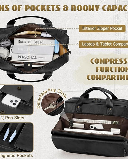 RAINSMORE Mens Laptop Bag PU Leather Messenger Bag 15.6 Inch Briefcase Vintage Computer Satchel Bag for Work Business
