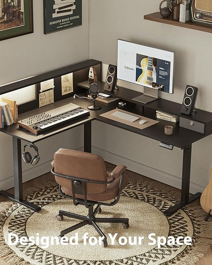 Agilestic L-Shaped Electric Standing Desk, 63x55 Inch Ergonomic Adjustable Height Desk with Storage, Stand Up Corner Desk Sit Stand Computer Table Power Outlet & LED Lights, Office Table, Black