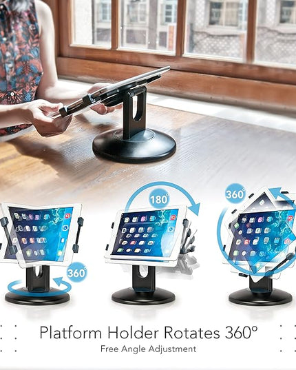 EHO iPad Stand, 360° Rotating Commercial Tablet Stand, Retail Kiosk, 6"-13"(Screen) Adapter Universal Tablet Clamp Holder for iPad, iPadAir, iPadMini, Microsoft Surface, Most Tablets - White