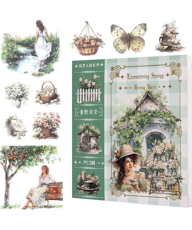 YagCu Garden Journal Stickers, 50 Sheets Washi Junk Journaling Sticker Book, Scrapbook Supplies, Watercolor Scrapbooking for Adults, Green Decorative Ephemera Arts Craft