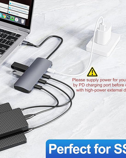 USB C Hub 10Gbps, USB C Splitter with 4K@60Hz Video Output, 100W Power Delivery Charging, Data Transfer, USB4 Hub Multiport Adapter for MacBook Pro/Air, iPad Pro, Mac mini and More Type C Devices