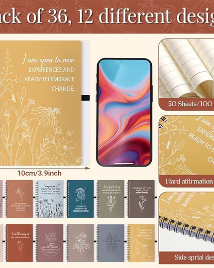 Kosiz 72 Pcs/36 Set Positive Affirmation Gifts Gratitude Spiral Notebooks with Pens Motivational Encouragement Notepads Daily Affirmations Journal for Women Valentine Galentine Gifts (Vibrant)