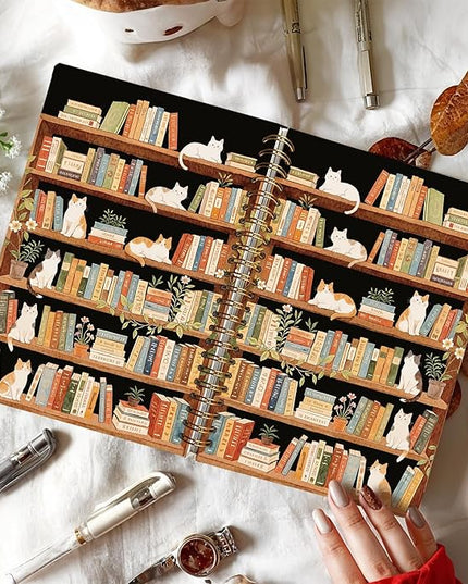 LIANHW Cat Bookshelf Notebook, Books Lover Gifts Notebooks for Note Taking, Reading Journals for Book Lovers, Cute Kitten Bookish Journals for Writing, Book Reader Gifts, 5.5x8.3 Inch