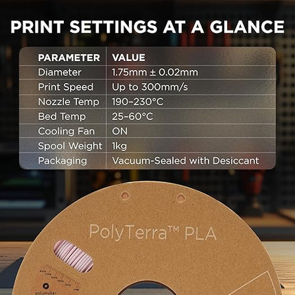 Polymaker Matte PLA Filament Sakura Pink 1.75mm 1kg 3D Printing Filament, PolyTerra 3D Printer PLA Filament