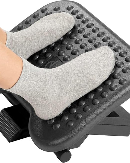 HUANUO Adjustable Desk Footrest, Foot Rest for Under Desk at Work with Massage, Adjustable Foot Stool with 3 Height Position & 30 Degree Tilt Angle Adjustment for Home, Office
