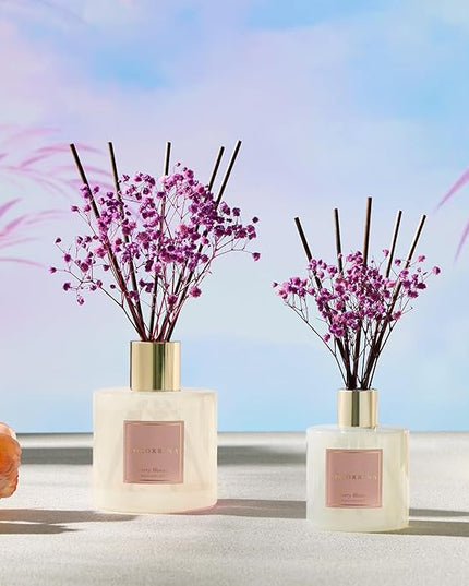 COCORRÍNA Reed Diffuser - Cherry Blossom 17 Fl.oz Reed Diffuser with 8 Sticks Scented Diffuser with Preserved Flowers for Bathroom Home Decor