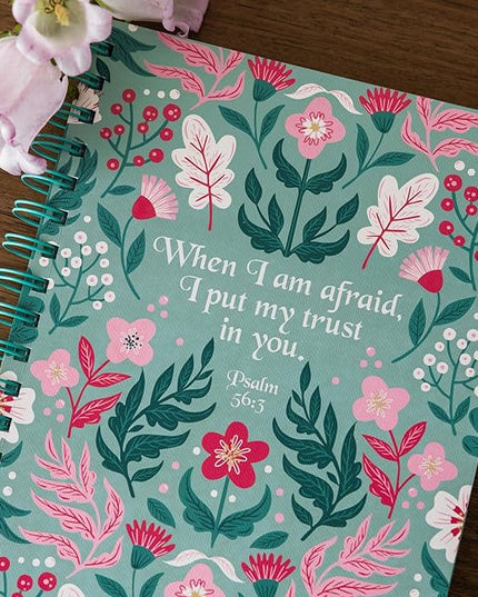 Steel Mill & Co Cute Floral Spiral Notebook Journal for Notes, 10.5" x 7.5" Sermon Notes and Church Notes Journal for Women with Durable Hardcover and 60 Lined Pages with Prompts (Put My Trust in You)