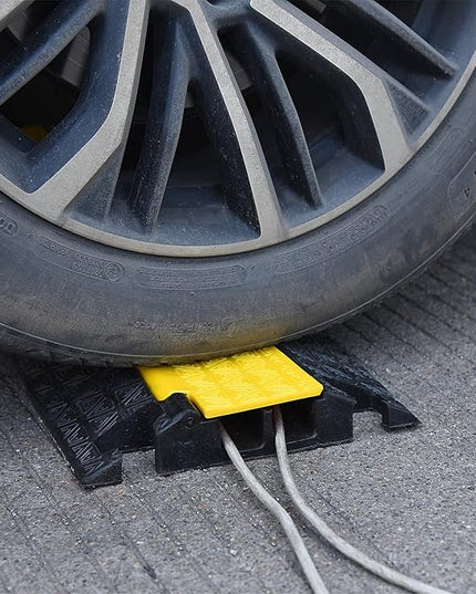 OranLite Heavy-Duty Rubber Cable Protector Ramp, Floor Cable Wire Cord Cover Speed Bumps 22000 Lbs Load Capacity, Driveway Hose Cable Ramp Protective Cover for Indoor Outdoor (Small 2-Channel x 4Pcs)