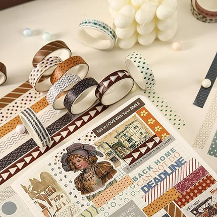 YUBBAEX 20 Rolls Basic Patterns Washi Tape Set Skinny Masking Creative Decorative Tapes, Designer's Selection (Collection 2-Enchantment)