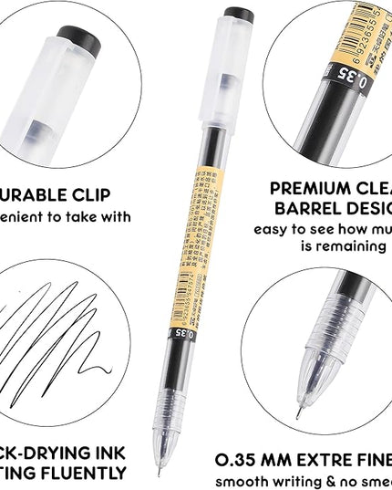 RIANCY Black Gel Ink Pens, 0.35mm Extra Fine Point Tip Smooth Writing Rollerball Pens, Japanese Style No Smudge Ballpoint Pen, Quick Drying for Journaling Office School Stationery Supplies 24pcs