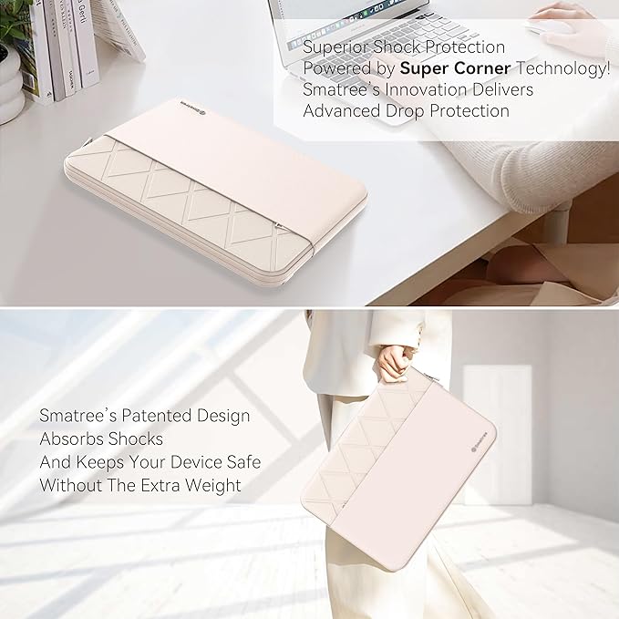 Smatree Laptop Sleeve for 14 inch MSI Modern 14/Summit E14 Flip Evo/Summit E14 Evo/Prestige 14H/Prestige 14 Evo, Protective Laptop Case with Pocket, YKK Zipper, Shockproof Design, White (E425W)