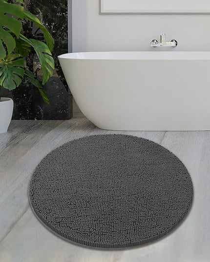 MAYSHINE Round Area Rug Set for Bathroom | Soft Plush Chenille Bath Mat, Water Absorbent Non-Slip Bathroom Rug | Washable Shag Carpet, Bedroom, or Home Décor | 36"x36" (Round) | Charcoal Gray