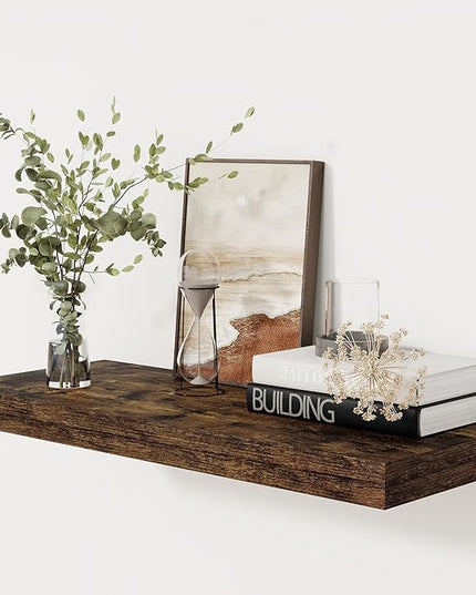 Floating Shelves 30 Inch Long, 12 Inch Deep Floating Shelf for Books, Rustic Wood 30 x 12 Storage Shelves for Wall Storage & Display, Thicked Wall Shelf for Kitchen, Living Room, Rustic Brown, 1 Pack