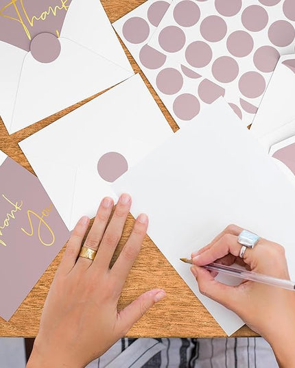 VNS Creations Gold Foil Thank You Cards With Envelopes Bulk Set & Stickers - 100 Pack 4x6 Blank Thank You Notes Box Set - Large Note Card Small Business, Wedding, Baby Shower & Bridal Shower - Lilac