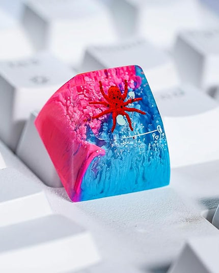 Tarantula Spider Artisan Keycap Vibrant Pink Blue Forest R1 SA Profile Custom Insects Keycaps 1U ESC Handmade Gaming Resin Key Cap Cherry MX Switch Compatible Mechanical Keyboard Spider Lover Gift
