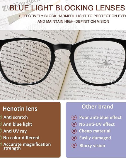 Henotin 3-Pack Blue Light Blocking Reading Glasses,Spring Hinge Computer Readers for Men Women,Anti UV Ray Filter Eyeglasses (Mixed Color-2, 0.00, Diopters)