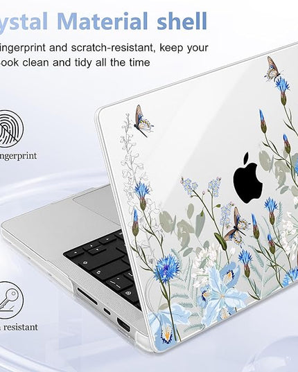 May Chen Case for MacBook Pro 14 inch, Models A2442 A2779 A2918 A2992 A3401 A3185 A3112 A3434, M1 M2 M3 M4 M5 Chip (2021-2025 Release), Plastic Hard Shell Case with Keyboard Cover, Blue Flowers