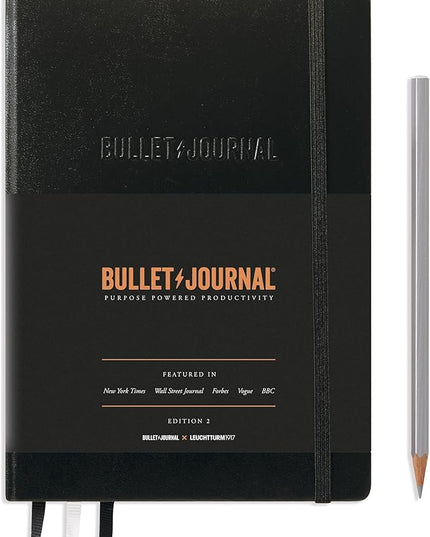 LEUCHTTURM1917 The Official Bullet Journal Edition 2 - Notebook Built for BuJo, Medium A5 204 Pages of 120gsm Paper, With Bujo Pocket Guide (Black)