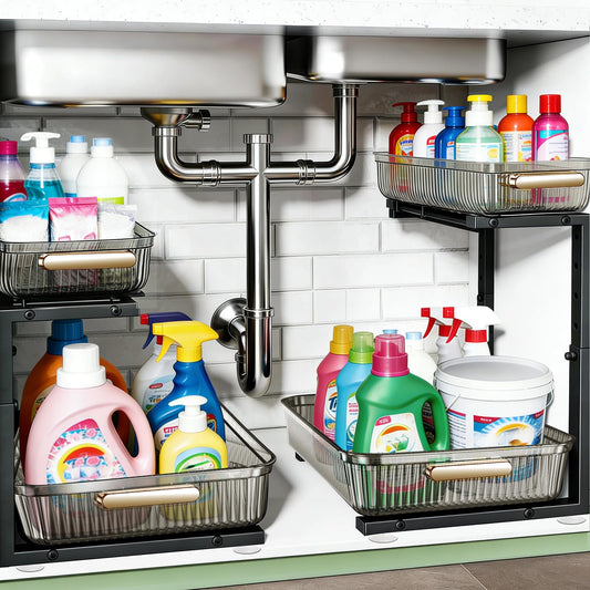 ARSTPEOE Under Sink Organizer - 2 Pack Multi-Purpose Pull-Out Storage Shelf