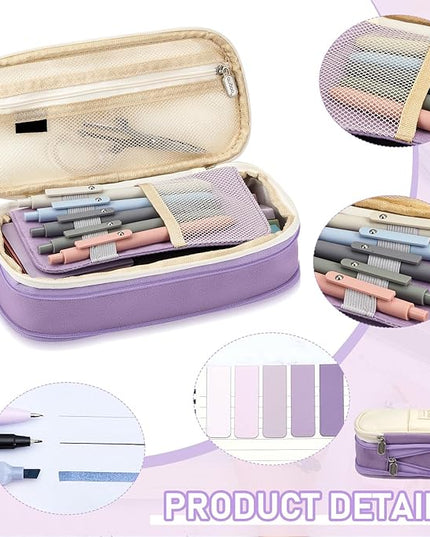Sinload 60 Pcs Aesthetic Book Annotation Kit School Supplies Cute Pencil Case 12 Highlighter 5 Gel Pen 6 Mechanical Pencil 5 Magnetic Bookmark 1220 Pcs Sticky Note Tab Student Stationary(Purple)