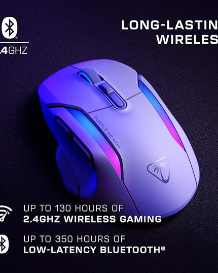 Turtle Beach Kone II Air Wireless RGB Gaming Mouse, 350-Hr Rechargeable Battery, 26000 DPI Optical Sensor, 100M Click Optical Switches, 21 Customizable Inputs, Ergonomic, 4D Scroll Wheel– Arctic White