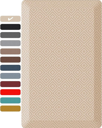 Ophanie Kitchen Mats for Floor, 3/4 inch Thick, 20x32 Anti Fatigue Christmas Cushioned Mat, Kitchen Rug, Waterproof, Comfort Ergonomic Standing Mat for Office, Home, Sink, Beige Non-Slip Ridged Bottom