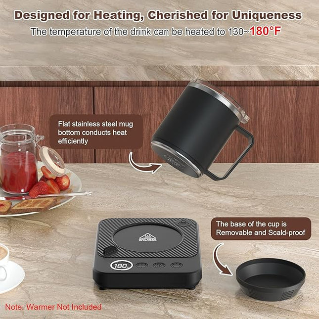 Felibeaco 16oz Heated Coffee Mug with Flat Bottom for Rapid Heating, Stainless Steel Heated Coffee Cup Suitable for Different Coffee Mug Warmer/Heaters, Heated Mug/Cup for Home and Office Desk,Black