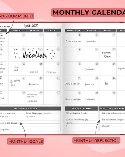 Clever Fox Planner – Undated Weekly & Monthly Planner for Productivity, Time Management & Goals – Organizer Journal – A5 (Red)