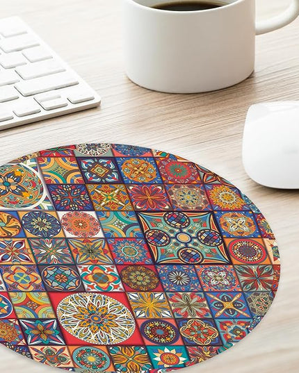 Boho Round Mouse Pad,Funny Small Mouse Pad with Non-Slip Rubber Base,Mouse Mat,Home Office Decor Desk Accessories,8.7inch Round Mouse Pad 1