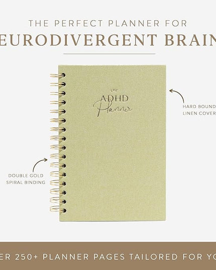 The ADHD Planner - Undated Daily/Weekly Schedule Organizer Journal - Habit Tracker Record Emotions & Mood - Academic Goals - Structure & Focus for Adults (Spiral) (Green)