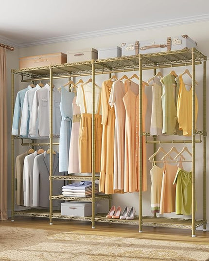 VIPEK V40 Wire Garment Rack Heavy Duty Clothes Racks for Hanging Clothes, Multi-Functional Metal Clothing Racks Bedroom Freestanding Wardrobe Closet Rack, 76" Lx15.7 Wx76.4 H, Max Load 1110lbs, Gold