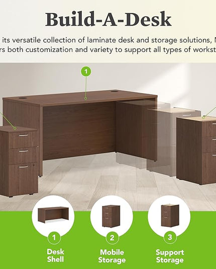 HON MOD Executive Desk 66-Inch Large Computer Desk Shell, Thick Wooden Laminate, Modern Table with Cord Management, 66" W x 30" D x 29" H, Walnut