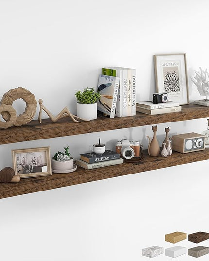 RICHFOCUS 72Inch Floating Shelves for Wall 2 Pack Shelves for Bedroom|Kitchen|Bathroom Wall Mounted Rustic Wood Floating Shelf with Invisible Brackets for Books|Storage|Decor, Rustic Brown