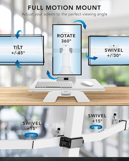 Mount-It! Triple Monitor Electric Standing Desk Converter - 3 Monitor Standing Desk is Height Adjustable, Sit-Stand Converting Desk for Home, Office Monitor Mounts Fits Screens up to 32" White