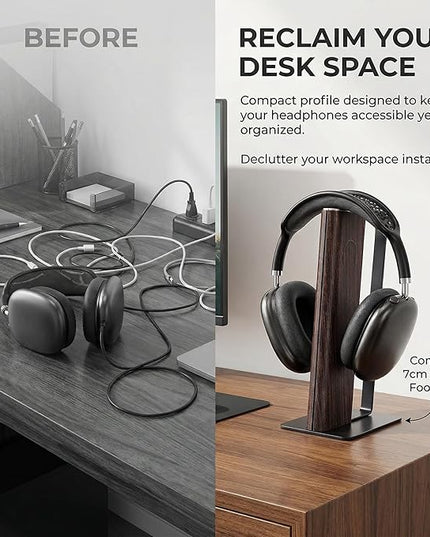 Gunking Premium Headphone Stand for Desk,Walnut Finishing Headphones Stand for Gaming&Studio Headphones with Heavy-Duty Anti-Slip Carbon Steel Base
