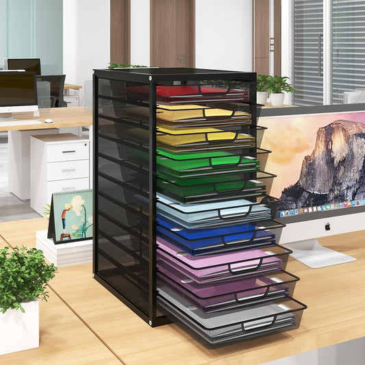 Natwind Mesh File Organizer with 10 Tier Sliding Drawers,Black