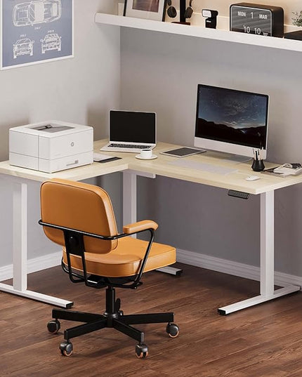 SANODESK L Shaped Standing Desk Adjustable Height, Electric Corner Standing Desk, 63 x 48 inch Sit Stand Computer Table with Splice Board, Maple
