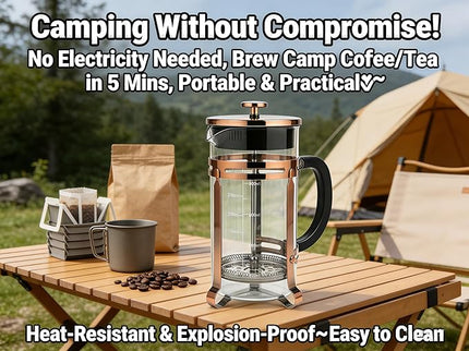 French Press Coffee Maker 34 oz, 304 Stainless Steel Double Mesh Filter, Borosilicate Glass, Heat-Resistant, BPA-Free, Large Capacity for Family & Office, Great Gift