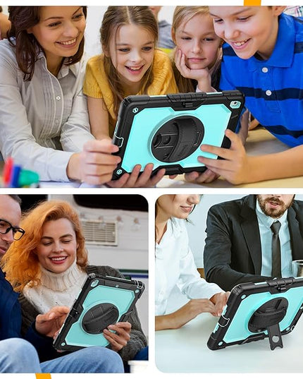 Timecity Case for iPad 9th/ 8th/ 7th Generation 10.2 inch - Heavy Duty Protective Cover with Screen Protector, Rotating Stand, Shoulder Strap & Pencil Holder | Kids-Friendly (Blue)