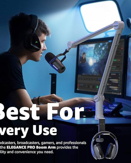 IXTECH Microphone Boom Arm with Desk Mount, 360° Rotatable, Adjustable and Foldable Scissor Mounting for Podcast, Video Gaming, Radio and Studio Audio, Sturdy and Universal.