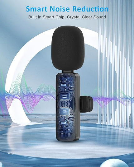 MAYBESTA Wireless Mini Microphone for iPhone Android Phone: Lavalier Lapel Recording Mic for Tiktok YouTube Podcast Interview(Dark Black)
