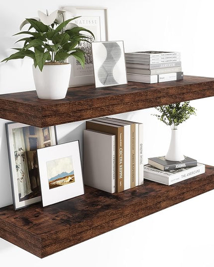 Heimlove 12 Inch Deep Floating Shelves, 48 x 12 inches Long Wall Shelf, Large Display Shelf & Storage Shelf, Rustic Wood Wall Shelves for Fireplace Mantel, Set of 2(Rustic Brown)
