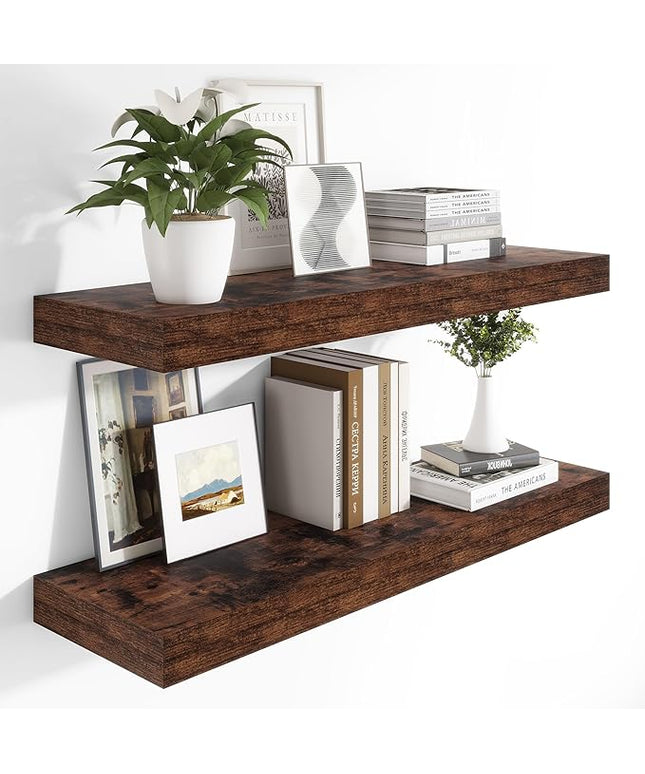 Heimlove 12 Inch Deep Floating Shelves, 48 x 12 inches Long Wall Shelf, Large Display Shelf & Storage Shelf, Rustic Wood Wall Shelves for Fireplace Mantel, Set of 2(Rustic Brown)