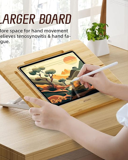 Bamboo Tablet Drawing Stand - Portable & Adjustable 5 Angles,Laptop Stands Riser, Book Reading Stand,Compatible with 9.7/10.2/10.5/10.9/11 inches