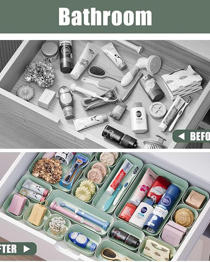 28 pcs Desk Drawer Organizer Tray, Multiple Sizes Plastic Drawer Organizer Storage, Stackable Organizer Containers For Makeup, Bedroom, Kitchen Gadgets Utensils and Office