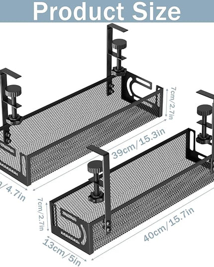 Cable Management, 2 Pack Cable Management Under Desk No Drill, Metal Cord Organizer with Clamp for Standing Desk, Cable Organizer for Home Office, Black